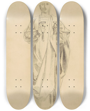 Triptych art skateboard deck of John Singer Sargent Study For Dogma Of The Redemption Frieze Of Angels Recto by John Singer Sargent (1856-1925)