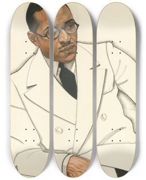 Triptych art skateboard deck of Winold Reiss Charles Spurgeon Johnson by Winold Reiss (1886-1953)