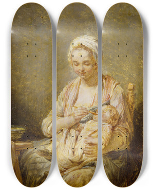 Triptych art skateboard deck of Nicolas Bernard Lpici Le Devoir Maternel Maternal Duty by Nicolas Bernard Lepicie (1735-1784)