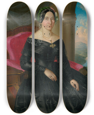 Triptych art skateboard deck of Peter Michal Boh Portrait Of A Seated Lady With A Landscape In The Background by Peter Michal Bohun (1822-1879)