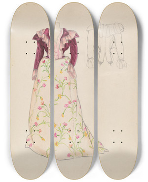 Triptych art skateboard deck of Jean Gordon Dress_4 by Jean Gordon