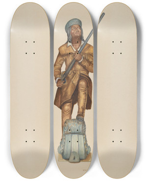 Triptych art skateboard deck of Ethel Dougan Figurehead Davy Crockett by Ethel Dougan
