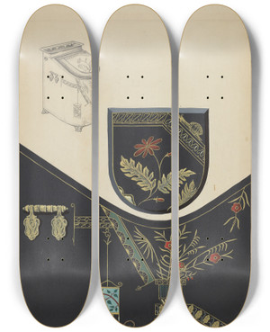 Triptych art skateboard deck of Robert Stewart Japanned Coal Scuttle by Robert Stewart (20-)