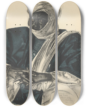 Triptych art skateboard deck of Alexandre Jacovleff Dessins Et Peintures Dafrique Pl 11 by Alexandre Jacovleff (1887-1938)