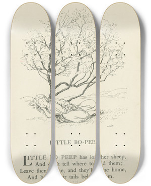 Triptych art skateboard deck of Leonard Leslie Brooke Little Bopeep 2 by Leonard Leslie Brooke (1862-1940)