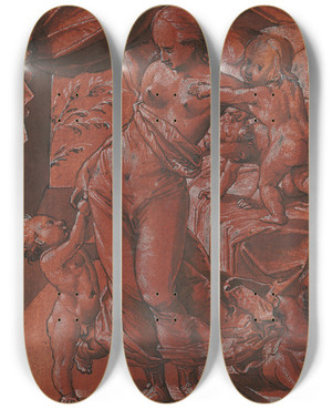 Triptych art skateboard deck of Christoph Murer Caritas Mit Vier Spielenden Kindern by Christoph Murer (1558-1614) Triptych art skateboard deck of Christoph Murer Caritas Mit Vier Spielenden Kindern by Christoph Murer (1558-1614)