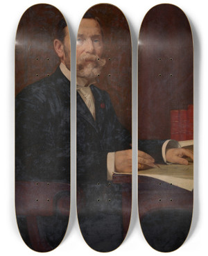 Triptych art skateboard deck of Gustave Vanaise The Architect Leonard Blomme by Gustave Vanaise (1854-1902)
