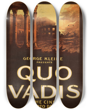 Triptych art skateboard deck of Hc Miner Litho Co Quo Vadis by H.C. Miner Litho. Co. (1896-1935)
