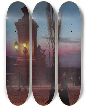Triptych art skateboard deck of Aleksander Gierymski Ludwig Bridge In Munich by Aleksander Gierymski (1850-1901)