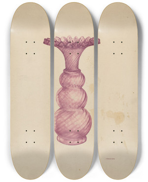Triptych art skateboard deck of Ga Spangenberg Stiegel Vase by G.A. Spangenberg