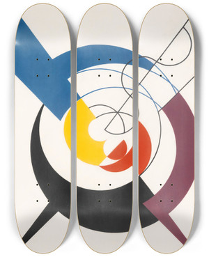 Triptych art skateboard deck of Sophie Taeuberarp Construction Dynamique Pntration De Spirales Et Diagonales by Sophie Taeuber-Arp (1889-1943)