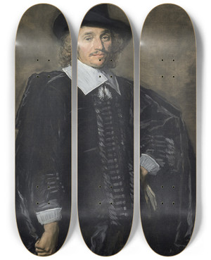 Triptych art skateboard deck of Frans Hals Portrait Of A Gentleman by Frans Hals (1581-1666)