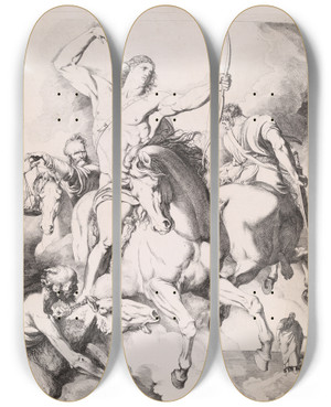 Triptych art skateboard deck of Luigi Sabatelli Vidi Quod Aperuisset Agnus The Four Horsemen Of The Apocalypse by Luigi Sabatelli (1772-1850)
