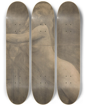 Triptych art skateboard deck of Charles Mertens Figure Study_1 by Charles Mertens (1865-1919)