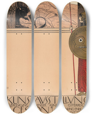 Triptych art skateboard deck of Gustav Klimt Plakat Der 1 Ausstellung Der Secession by Gustav Klimt (1862-1918)