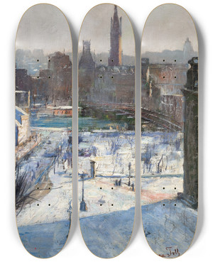 Triptych art skateboard deck of Emma Toll View Of Riddarholmen by Emma Toll (1847-1917)