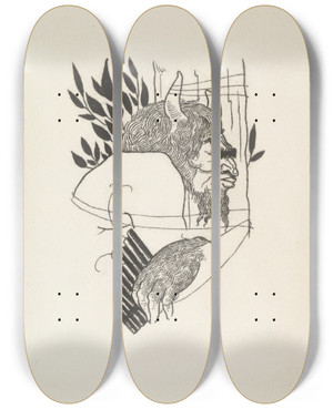 Triptych art skateboard deck of Aubrey Vincent Beardsley Grotesques By Aubrey Beardsley 7 by Aubrey Vincent Beardsley (1872-1898)