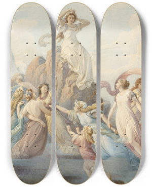Triptych art skateboard deck of Leopold Bode Illustration Zu Schillers Berglied Mittelteil by Leopold Bode (1831-1906)