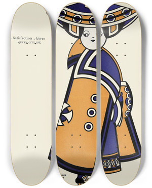 Triptych art skateboard deck of Augustus Jansson Queen City Ink Ad 32 by Augustus Jansson (1863-1931)