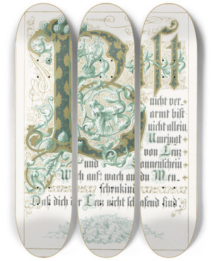 Triptych art skateboard deck of Alwine Schroedter In Freude Und Leid Pl09 by Alwine Schroedter (1820-1892)