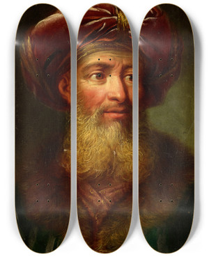 Triptych art skateboard deck of Emanuel Handmann Basel Bern Study Head by Emanuel Handmann Basel (1718-1781)