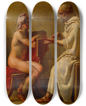 Triptych art skateboard deck of Christoffer Wilhelm Eckersberg Socrates And Alcibiades by Christoffer Wilhelm Eckersberg (1783-1853)