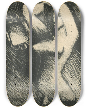 Triptych art skateboard deck of Mikul Galanda Woman In Front Of A Mirror by Mikulas Galanda (1895-1938)