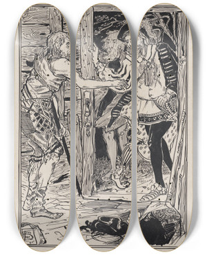 Triptych art skateboard deck of Jacob Pieter Van Den Bosch De Hut Van Edgard by Jacob Pieter van den Bosch (1868-1948)