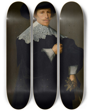 Triptych art skateboard deck of Nicolaes Eliasz Pickenoy Portrait Of A Gentleman_1 by Nicolaes Eliasz Pickenoy (1588-1654)