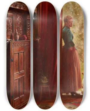 Triptych art skateboard deck of W Paul Davis An Autumn Idyll by W Paul Davis