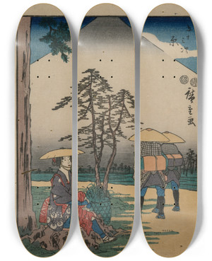 Triptych art skateboard deck of And Hiroshige The Fiftythree Stations Of The Tokaido Hara by Ando Hiroshige (1797-1858)