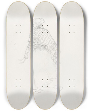 Triptych art skateboard deck of Hans Gude Ryggvendt Kvinnefigur by Hans Gude (1825-1903)