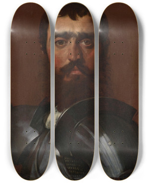 Triptych art skateboard deck of Jean Auguste Dominique Ingres The Condottiere by Jean Auguste Dominique Ingres (1780-1867)