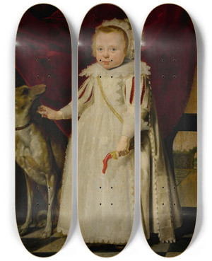 Triptych art skateboard deck of Jacob Gerritsz Cuyp Portrait Of A Young Boy And Dog In A Landscape by Jacob Gerritsz Cuyp (1594-1652)