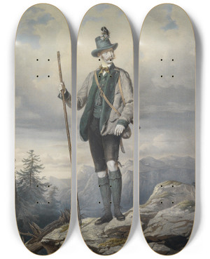 Triptych art skateboard deck of Josef Kriehuber Kaiser Franz Joseph I Im Ischler Jagdkostm by Josef Kriehuber (1800-1876)
