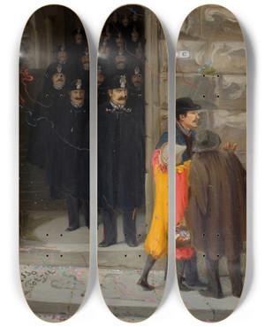 Triptych art skateboard deck of Venny Soldanbrofeldt Carnival In Florence by Venny Soldan-Brofeldt (1863-1945)