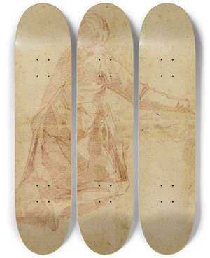 Triptych art skateboard deck of Andrea Boscoli Kneeling Figure From The Back by Andrea Boscoli (1560-1608)
