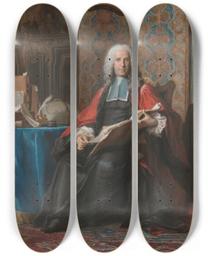 Triptych art skateboard deck of Mauricequentin De La Tour Portrait Of Gabriel Bernard De Rieux by Maurice-Quentin de La Tour (1704-1788)