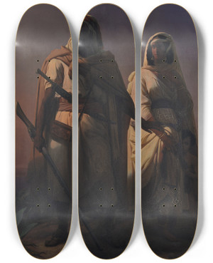 Triptych art skateboard deck of Niels Simonsen An Arab Family In The Desert by Niels Simonsen (1807-1885)