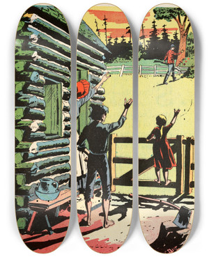 Triptych art skateboard deck of Us Information Agency Family by U S Information Agency (1953-1999)
