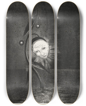 Triptych art skateboard deck of Odilon Redon The Marsh Flower A Sad Human Head by Odilon Redon (1840-1916)