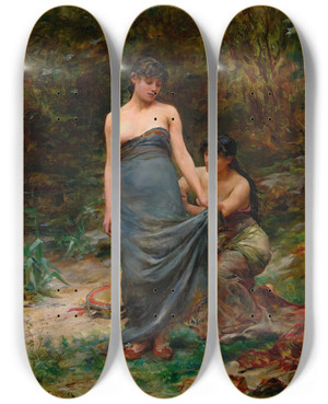 Triptych art skateboard deck of Georges Moreau De Tours The Fitting by Georges Moreau De Tours (1848-1901)