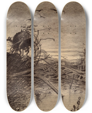 Triptych art skateboard deck of Henrique Alvim Corra Wrecked Martian Handler by Henrique Alvim Correa (1876-1910)