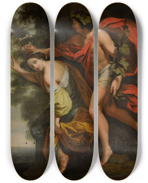 Triptych art skateboard deck of Follower Of Simon Vouet Bacchus And Ariadne by Follower Of Simon Vouet (1590-1649)