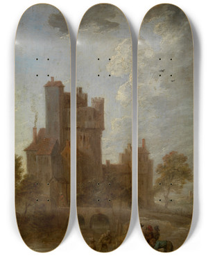 Triptych art skateboard deck of David Teniers The Younger Morning by David Teniers The Younger (1610-1690)