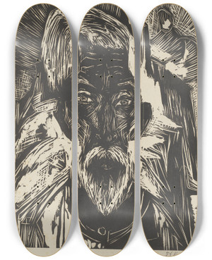 Triptych art skateboard deck of Ernst Ludwig Kirchner Alter Bauer Kopf Senn R by Ernst Ludwig Kirchner (1880-1938)