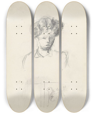 Triptych art skateboard deck of Christian Krohg Kvinneportrett Dekormnster by Christian Krohg (1852-1925)