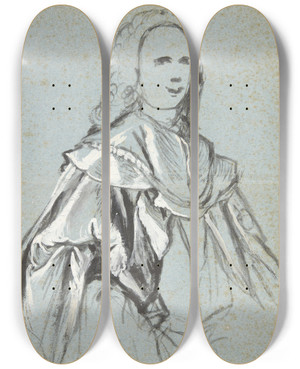 Triptych art skateboard deck of Carl Gustaf Pilo Studie Til Et Portrt Formentlig Af A G Moltke by Carl Gustaf Pilo (1711-1793)