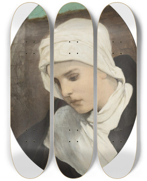 Triptych art skateboard deck of Gabriel Von Max Studienkopf Vi by Gabriel Von Max (1840-1915)