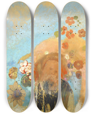 Triptych art skateboard deck of Odilon Redon Evocation Of Roussel by Odilon Redon (1840-1916)
